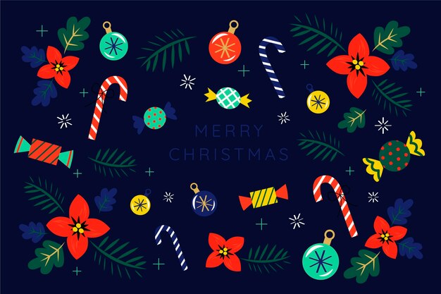 Fondo de navidad plano dibujado a mano