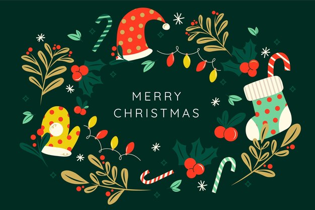 Fondo de navidad plano dibujado a mano