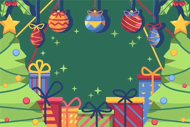 Fondo de navidad plano dibujado a mano