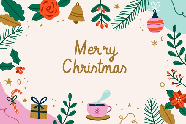 Fondo de navidad plano dibujado a mano