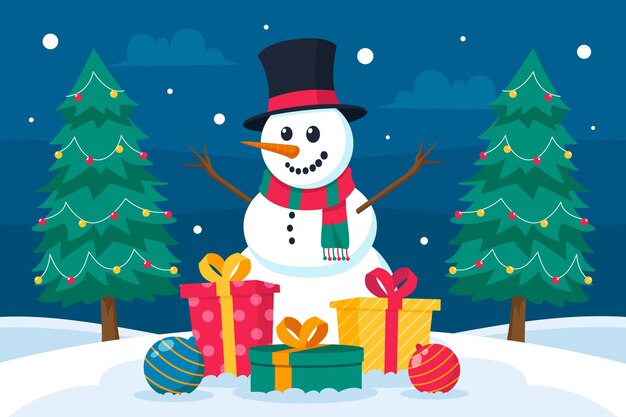 Fondo de navidad plano dibujado a mano
