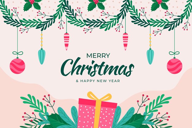Fondo de navidad plano dibujado a mano