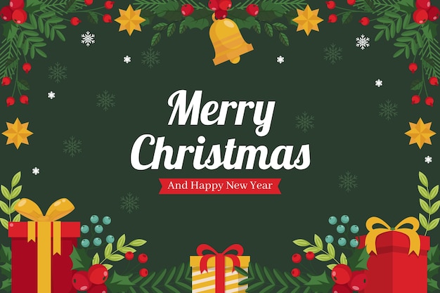 Fondo de navidad plano dibujado a mano