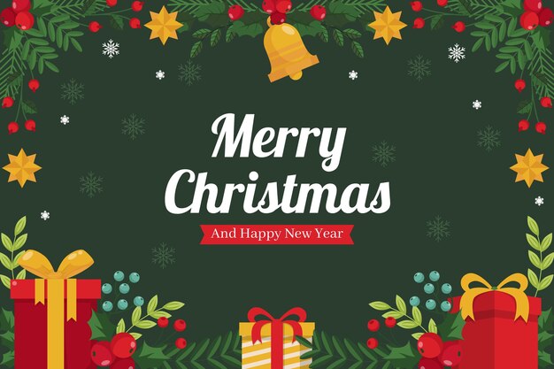 Fondo de navidad plano dibujado a mano