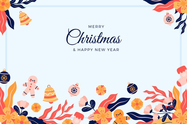Fondo de navidad plano dibujado a mano