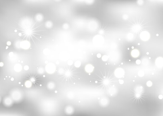 Fondo de Navidad plateado con luces bokeh y estrellas