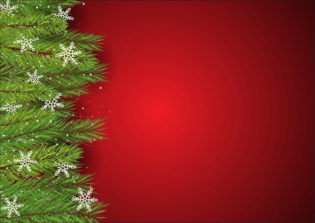 Fondo de Navidad con ramas de pino y copos de nieve