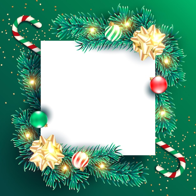 Fondo de Navidad realista con adornos 3d y espacio de copia
