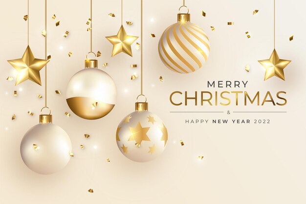Fondo de Navidad realista con elegantes bolas de Navidad y adornos