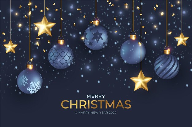 Fondo de Navidad realista con elegantes bolas de Navidad y adornos