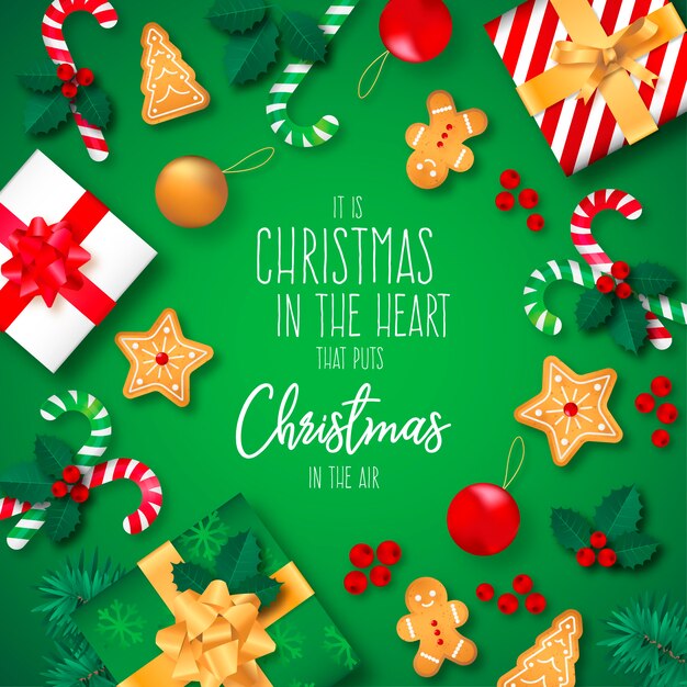 Fondo de Navidad con regalos y cita