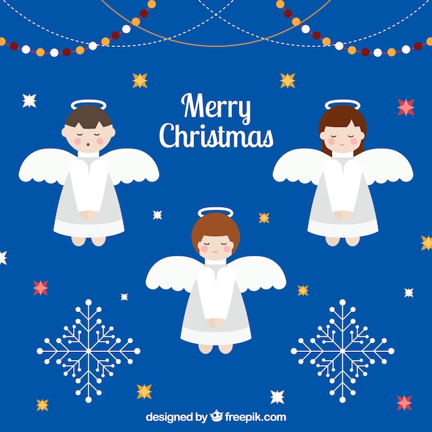 Vector gratuito fondo de navidad con tres ángeles lindos