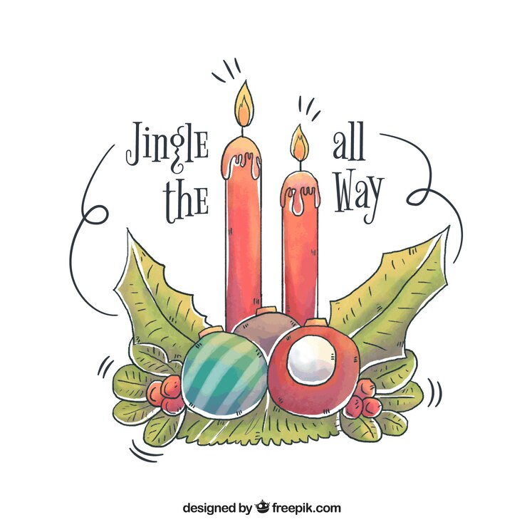 Vector gratuito fondo de navidad con vela dibujada a mano