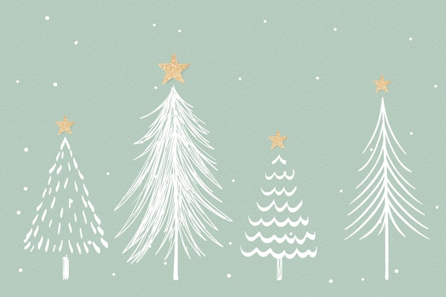 Fondo de Navidad verde, pinos estéticos doodle vector