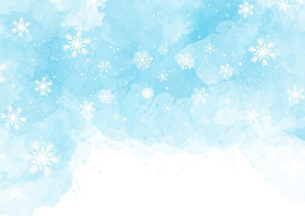 Fondo navideño de acuarela con copos de nieve cayendo