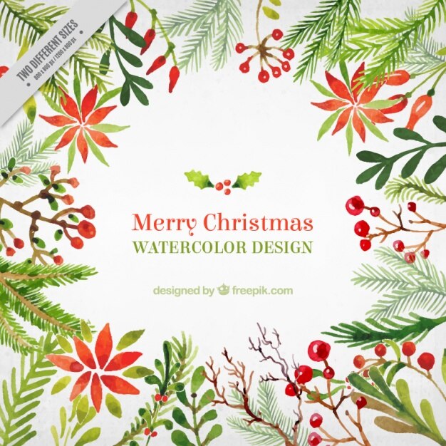 Fondo navideño en acuarela con motivos florales