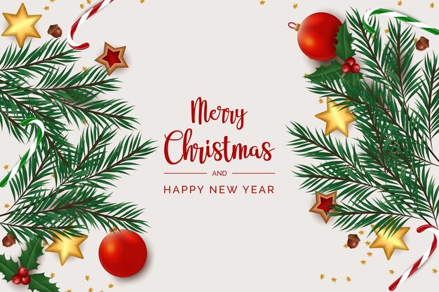 Fondo navideño con decoración realista.