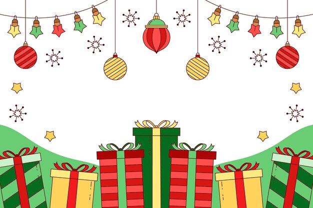 Fondo navideño dibujado a mano con regalos