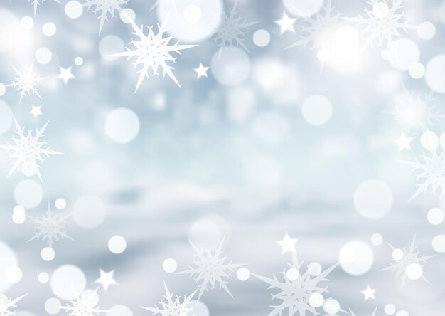 Fondo navideño con diseño de copos de nieve y estrellas.