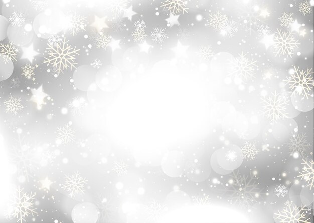 Fondo navideño con diseño de copos de nieve y estrellas.