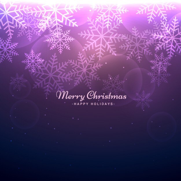 Fondo navideño morado bokeh con copos de nieve