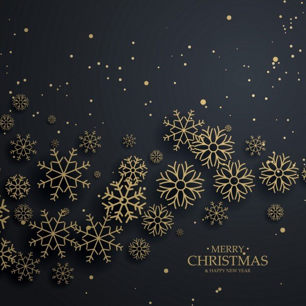 Fondo navideño negro con copos de nieve dorados