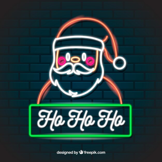 Fondo navideño de neón ho ho ho con santa