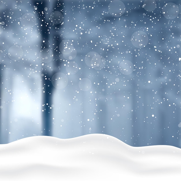 Fondo navideño con paisaje invernal desenfocado
