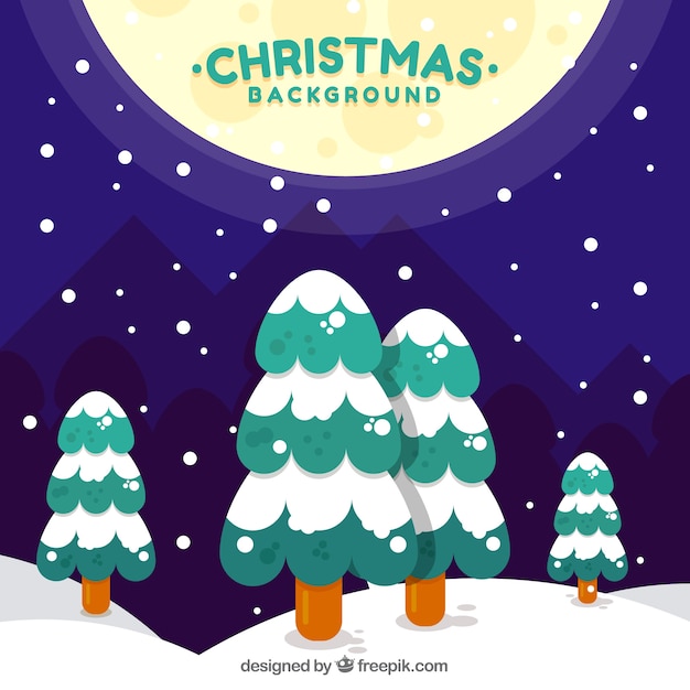 Vector gratuito fondo navideño de paisaje nevado con pinos