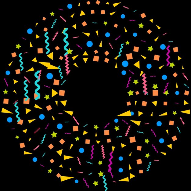 Fondo negro abstracto vectorial con muchas piezas de confeti de colores diminutos que caen y cinta Carnaval Navidad o decoración de Año Nuevo banderines de fiesta coloridos para el festival de cumpleaños