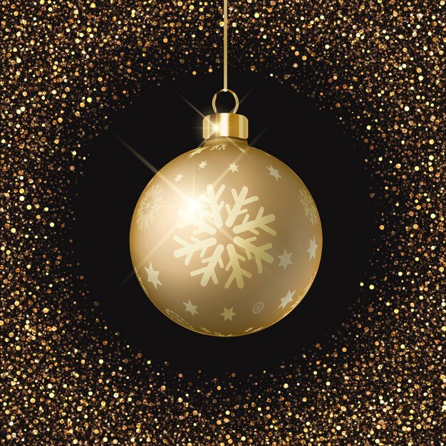 Fondo negro, bola de navidad dorada