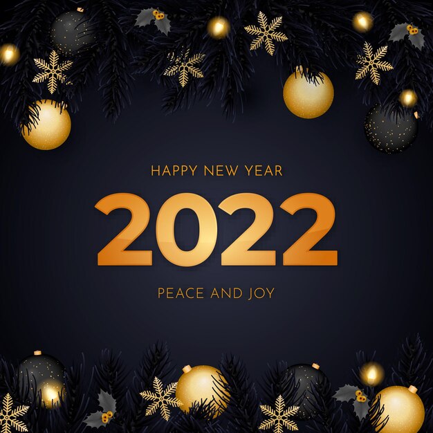 Fondo negro feliz año nuevo con decoración dorada