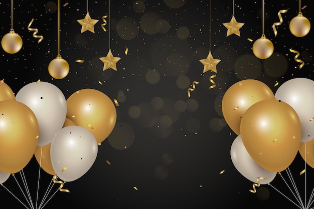 Fondo de fiesta de cumpleaños número 50 con globos negros y dorados  brillantes – webackdrops