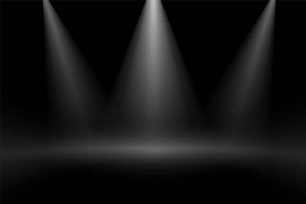 Fondo negro con tres efectos de luces de escenario de enfoque