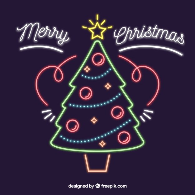 Fondo de neón con árbol de navidad