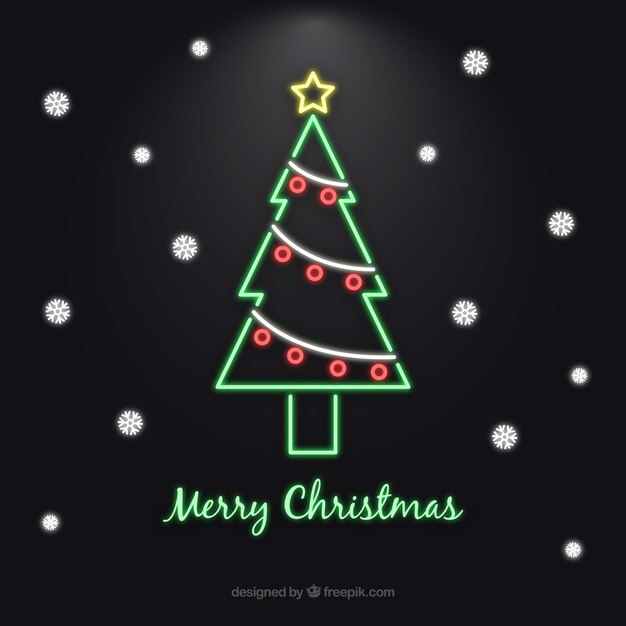 Fondo de neón con un árbol navideño