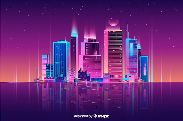 Fondo de neón del paisaje urbano