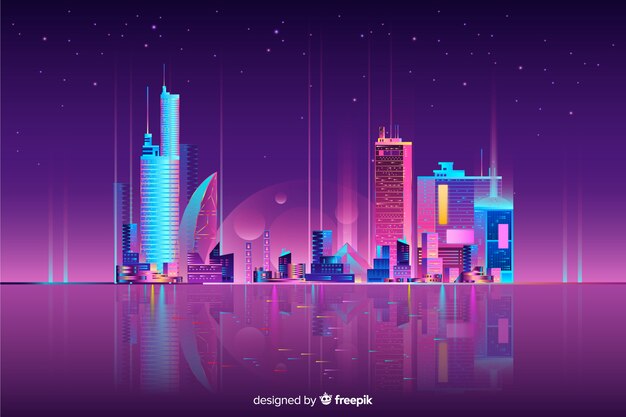 Fondo de neón del paisaje urbano