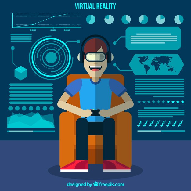 Fondo de niño sonriente jugando con gafas virtuales