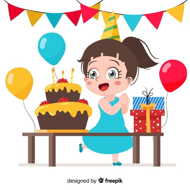 Fondo de niños de cumpleaños en diseño plano