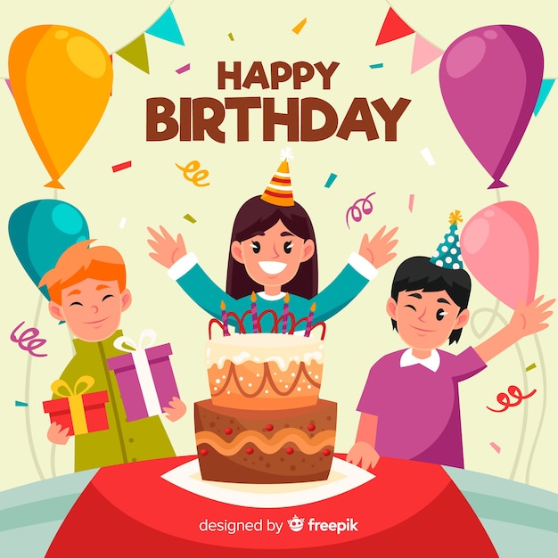 Vector gratuito fondo de niños de cumpleaños en diseño plano