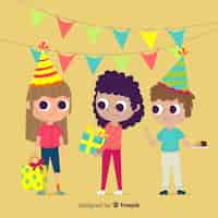 Vector gratuito fondo de niños de cumpleaños en diseño plano