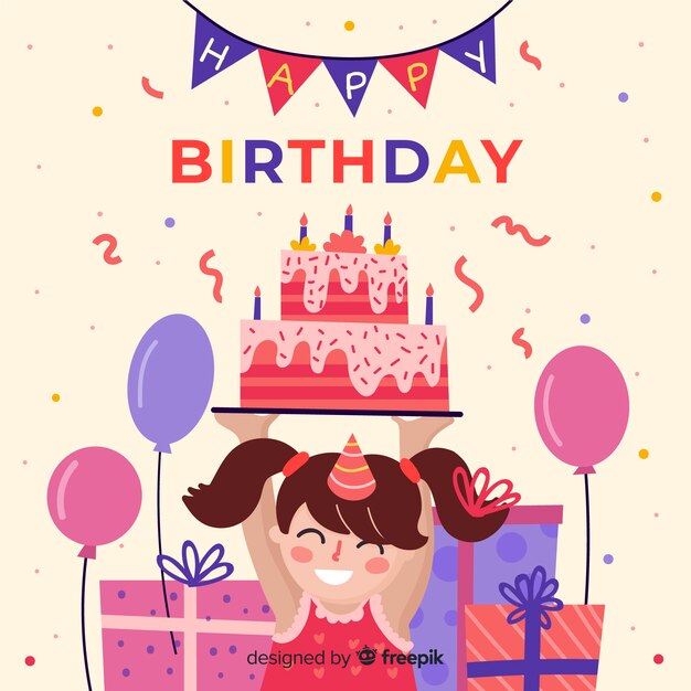 Fondo de niños de cumpleaños en diseño plano