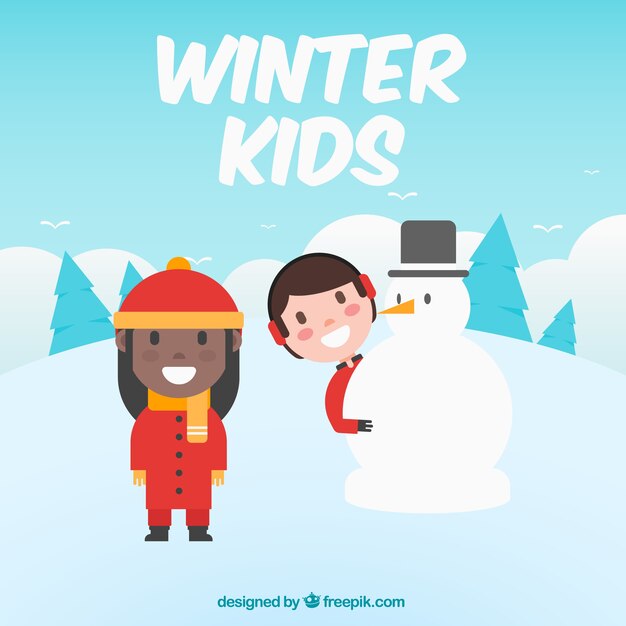 Fondo de niños haciendo un muñeco de nieve 