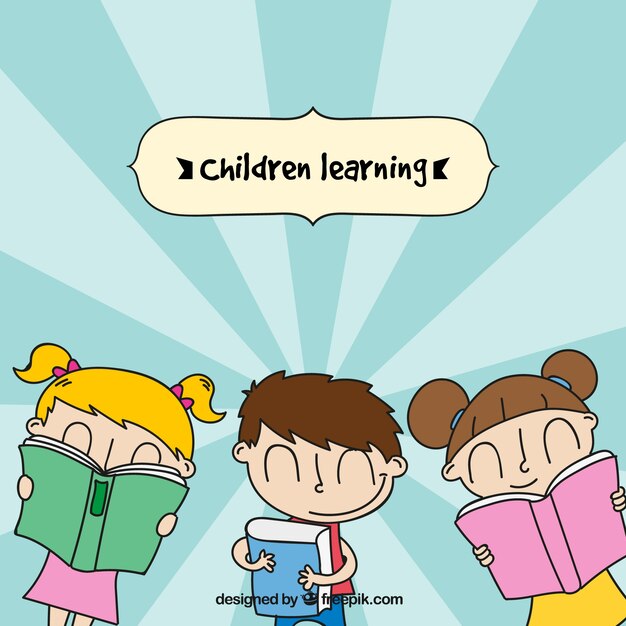 Fondo de niños leyendo dibujados a mano