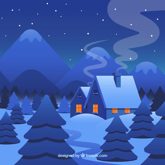 Fondo de noche de invierno con casas