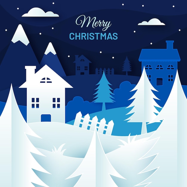 Fondo de noche de navidad en estilo papel