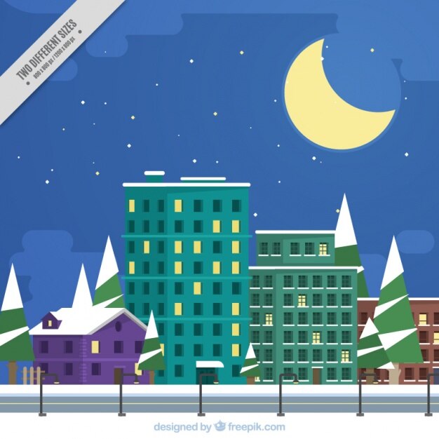 Fondo nocturno de ciudad en diseño plano 