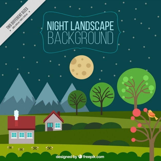 Vector gratuito fondo nocturno de paisaje verde con casas