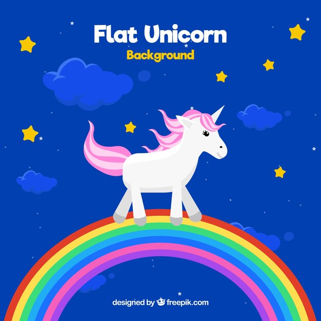 Fondo nocturno de unicornio con arcoiris 